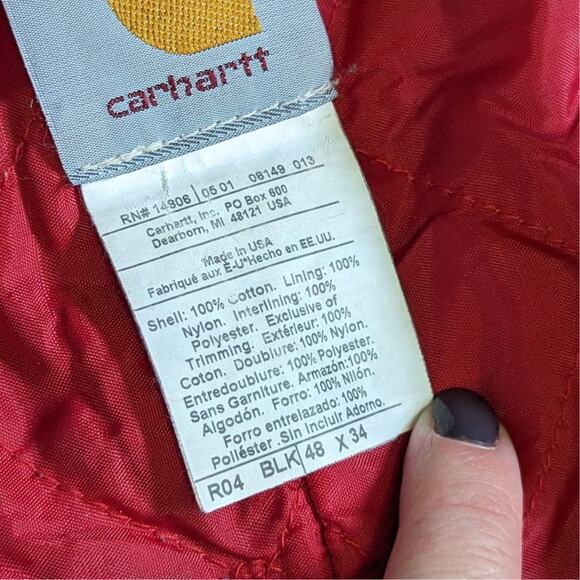 Vintage Carhartt Duck Zip Front Bib Overalls Black UNION Utility Quilted R04 BLK - Picture 5 of 10